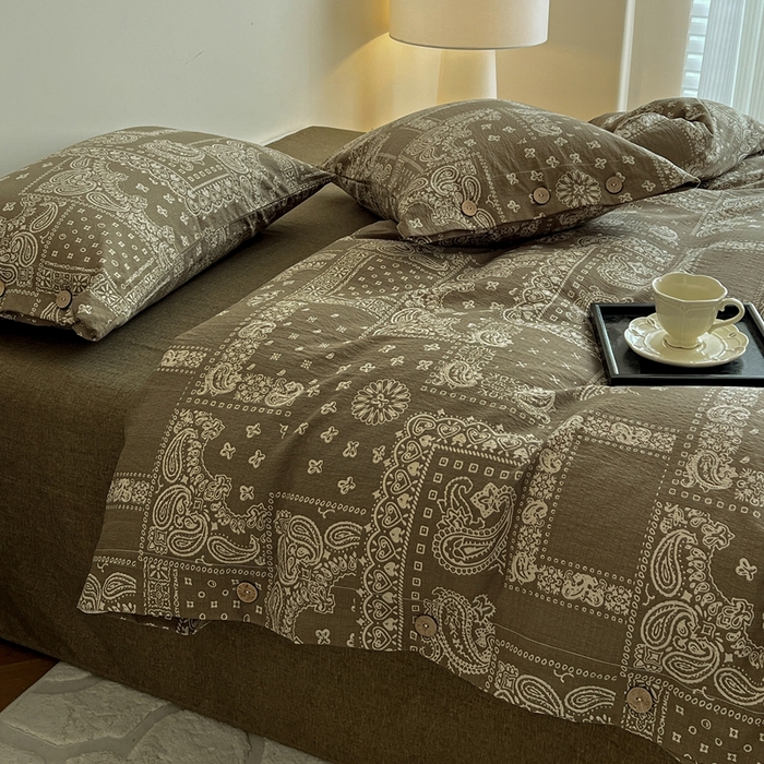 91家纺网 家纺一手货源 找家纺 仟网汇  2025新款亚麻纽扣款四件套 印象庄园