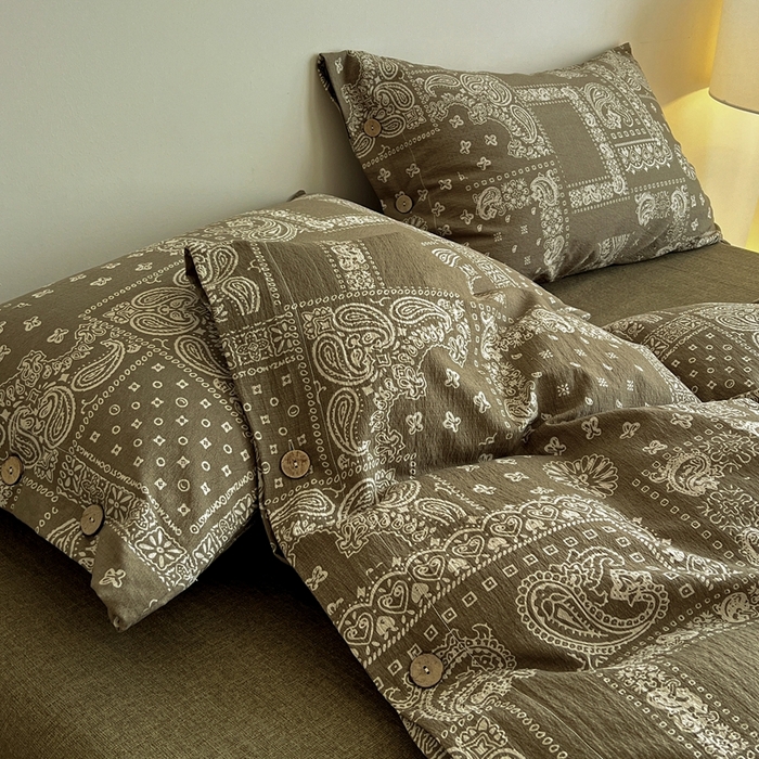 91家纺网 家纺一手货源 找家纺 仟网汇  2025新款亚麻纽扣款四件套 印象庄园