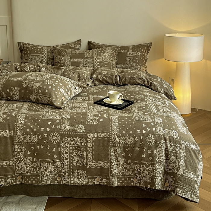 91家纺网 家纺一手货源 找家纺 仟网汇  2025新款亚麻纽扣款四件套 印象庄园