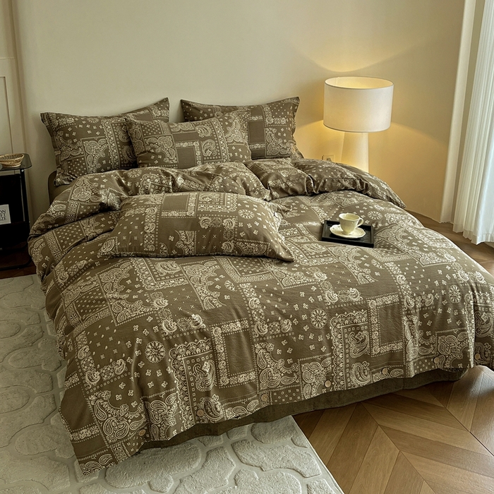 91家纺网 家纺一手货源 找家纺 仟网汇  2025新款亚麻纽扣款四件套 印象庄园