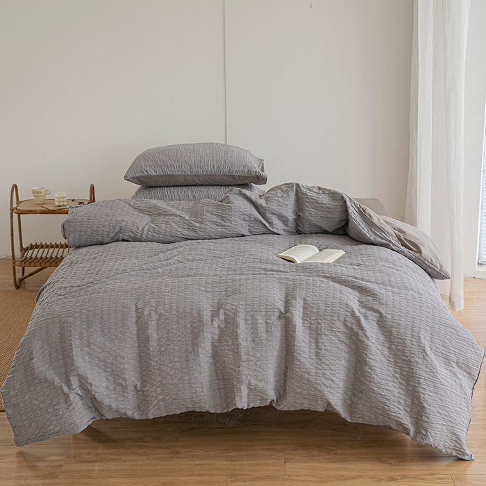 贝尔 PELLHOME 全棉ins简约泡泡纱四件套-无印风（春节不打烊)（可抖音代发） 灰茶