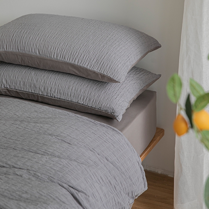 91家纺网 家纺一手货源 找家纺 贝尔 PELLHOME 全棉ins简约泡泡纱四件套-无印风（春节不打烊)（可抖音代发） 灰茶