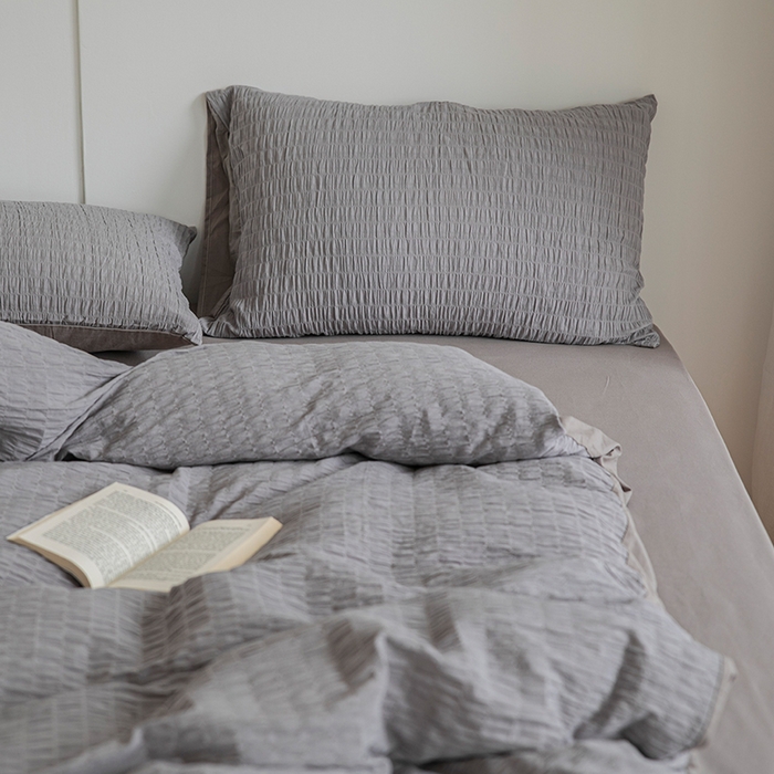 91家纺网 家纺一手货源 找家纺 贝尔 PELLHOME 全棉ins简约泡泡纱四件套-无印风（春节不打烊)（可抖音代发） 灰茶