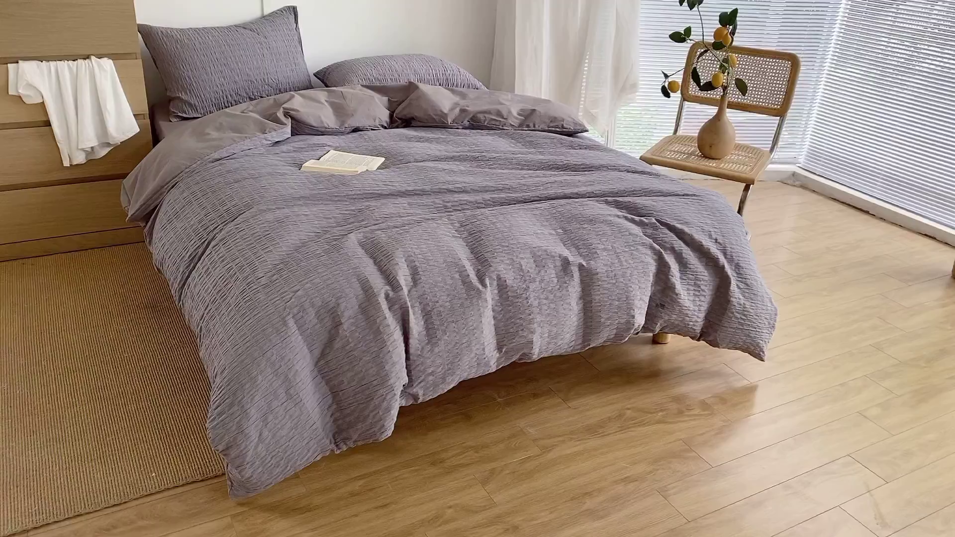 91家纺网 家纺一手货源 找家纺 贝尔 PELLHOME 全棉ins简约泡泡纱四件套-无印风（春节不打烊)（可抖音代发） 灰茶