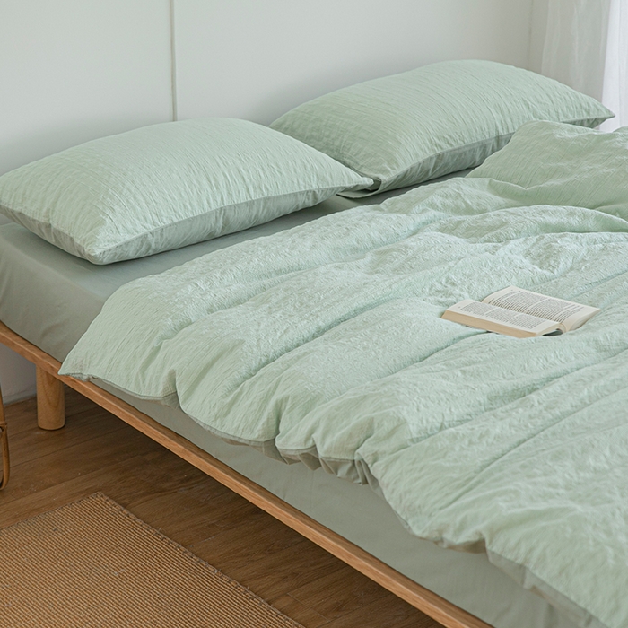 91家纺网 家纺一手货源 找家纺 贝尔 PELLHOME 全棉ins简约泡泡纱四件套-无印风（春节不打烊)（可抖音代发） 水绿