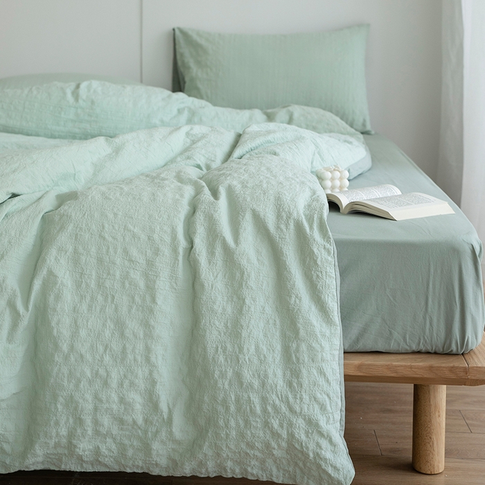 91家纺网 家纺一手货源 找家纺 贝尔 PELLHOME 全棉ins简约泡泡纱四件套-无印风（春节不打烊)（可抖音代发） 水绿