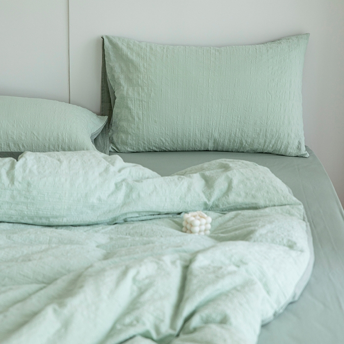 91家纺网 家纺一手货源 找家纺 贝尔 PELLHOME 全棉ins简约泡泡纱四件套-无印风（春节不打烊)（可抖音代发） 水绿