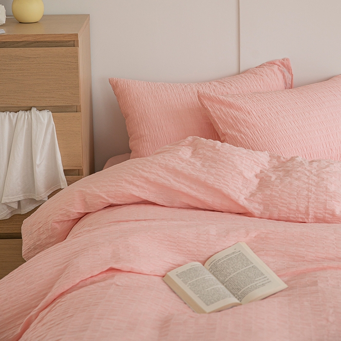 91家纺网 家纺一手货源 找家纺 贝尔 PELLHOME 全棉ins简约泡泡纱四件套-无印风（春节不打烊)（可抖音代发） 苏桃