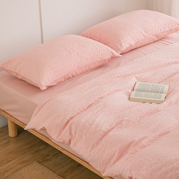 91家纺网 家纺一手货源 找家纺 贝尔 PELLHOME 全棉ins简约泡泡纱四件套-无印风（春节不打烊)（可抖音代发） 苏桃