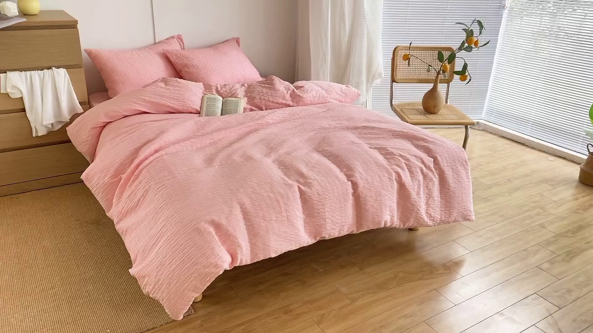 91家纺网 家纺一手货源 找家纺 贝尔 PELLHOME 全棉ins简约泡泡纱四件套-无印风（春节不打烊)（可抖音代发） 苏桃