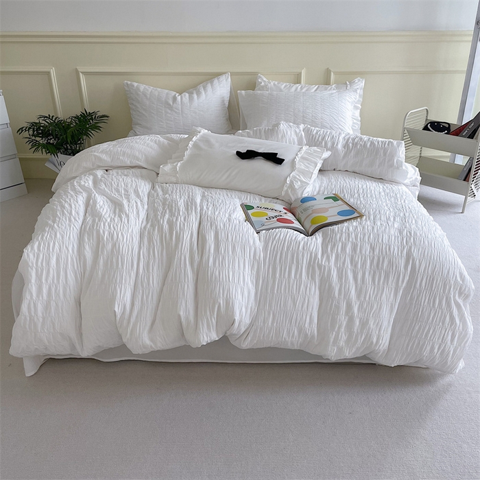 91家纺网 家纺一手货源 找家纺 贝尔 PELLHOME 全棉ins简约泡泡纱四件套-无印风（春节不打烊)（可抖音代发） 雪白