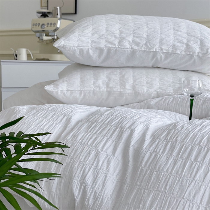 91家纺网 家纺一手货源 找家纺 贝尔 PELLHOME 全棉ins简约泡泡纱四件套-无印风（春节不打烊)（可抖音代发） 雪白