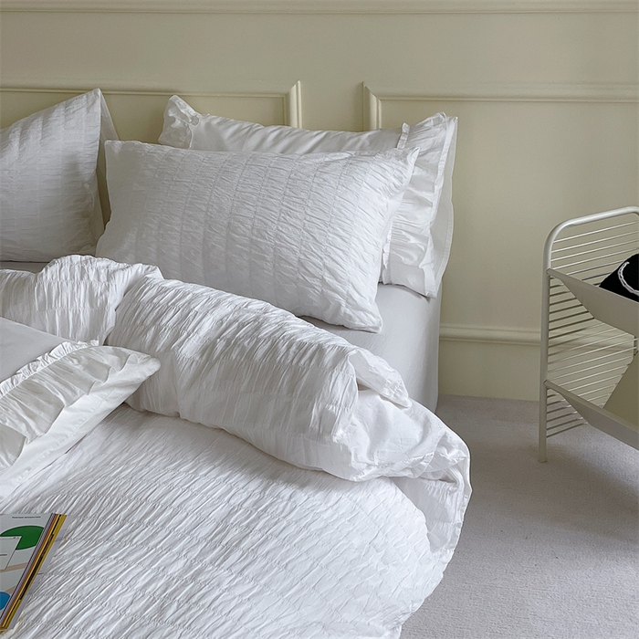 91家纺网 家纺一手货源 找家纺 贝尔 PELLHOME 全棉ins简约泡泡纱四件套-无印风（春节不打烊)（可抖音代发） 雪白