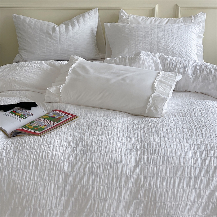 91家纺网 家纺一手货源 找家纺 贝尔 PELLHOME 全棉ins简约泡泡纱四件套-无印风（春节不打烊)（可抖音代发） 雪白