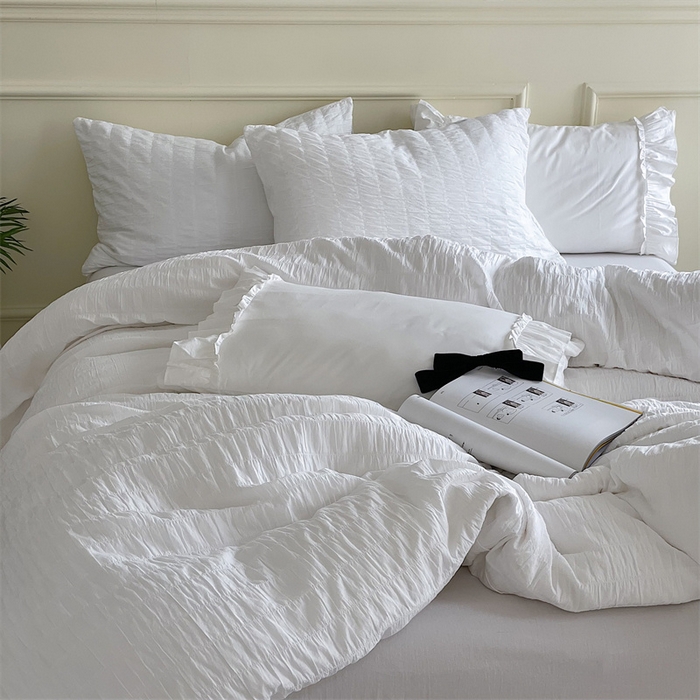 91家纺网 家纺一手货源 找家纺 贝尔 PELLHOME 全棉ins简约泡泡纱四件套-无印风（春节不打烊)（可抖音代发） 雪白