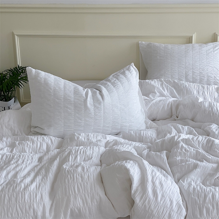 91家纺网 家纺一手货源 找家纺 贝尔 PELLHOME 全棉ins简约泡泡纱四件套-无印风（春节不打烊)（可抖音代发） 雪白