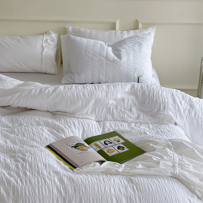 91家纺网 家纺一手货源 找家纺 贝尔 PELLHOME 全棉ins简约泡泡纱四件套-无印风（春节不打烊)（可抖音代发） 雪白