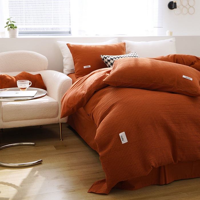 91家纺网 家纺一手货源 找家纺 （总）贝尔 PELLHOME 小红书民宿全棉空气提花华夫格四件套纯棉水洗棉小众（可抖音代发）