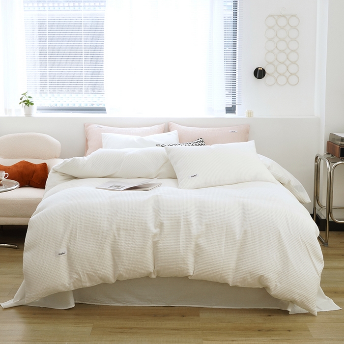 91家纺网 家纺一手货源 找家纺 贝尔 PELLHOME 小红书民宿全棉空气提花华夫格四件套纯棉水洗棉小众（可抖音代发） 星星椰白