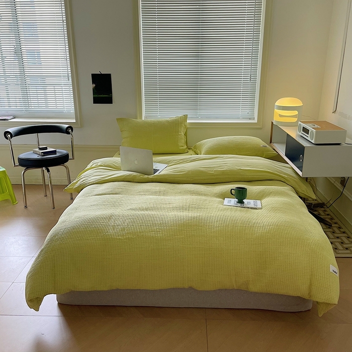 91家纺网 家纺一手货源 找家纺 （总）贝尔 PELLHOME 小红书民宿全棉空气提花华夫格四件套纯棉水洗棉小众（可抖音代发）