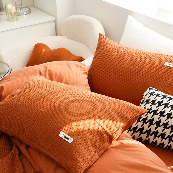 91家纺网 家纺一手货源 找家纺 贝尔 PELLHOME 小红书民宿全棉空气提花华夫格四件套纯棉水洗棉小众（可抖音代发） 焦糖探戈