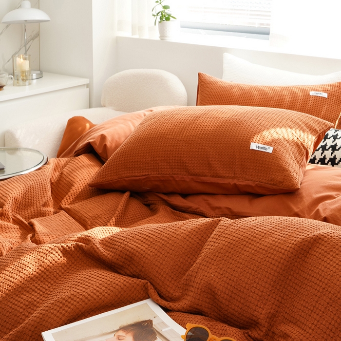 91家纺网 家纺一手货源 找家纺 贝尔 PELLHOME 小红书民宿全棉空气提花华夫格四件套纯棉水洗棉小众（可抖音代发） 焦糖探戈