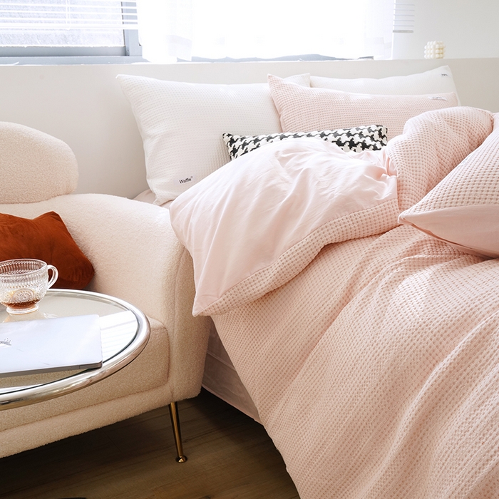 91家纺网 家纺一手货源 找家纺 贝尔 PELLHOME 小红书民宿全棉空气提花华夫格四件套纯棉水洗棉小众（可抖音代发） 玫瑰石英