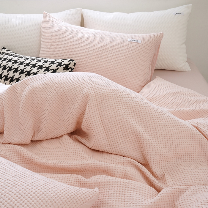 91家纺网 家纺一手货源 找家纺 贝尔 PELLHOME 小红书民宿全棉空气提花华夫格四件套纯棉水洗棉小众（可抖音代发） 玫瑰石英