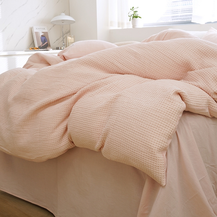 91家纺网 家纺一手货源 找家纺 贝尔 PELLHOME 小红书民宿全棉空气提花华夫格四件套纯棉水洗棉小众（可抖音代发） 玫瑰石英