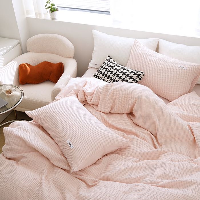 91家纺网 家纺一手货源 找家纺 贝尔 PELLHOME 小红书民宿全棉空气提花华夫格四件套纯棉水洗棉小众（可抖音代发） 玫瑰石英