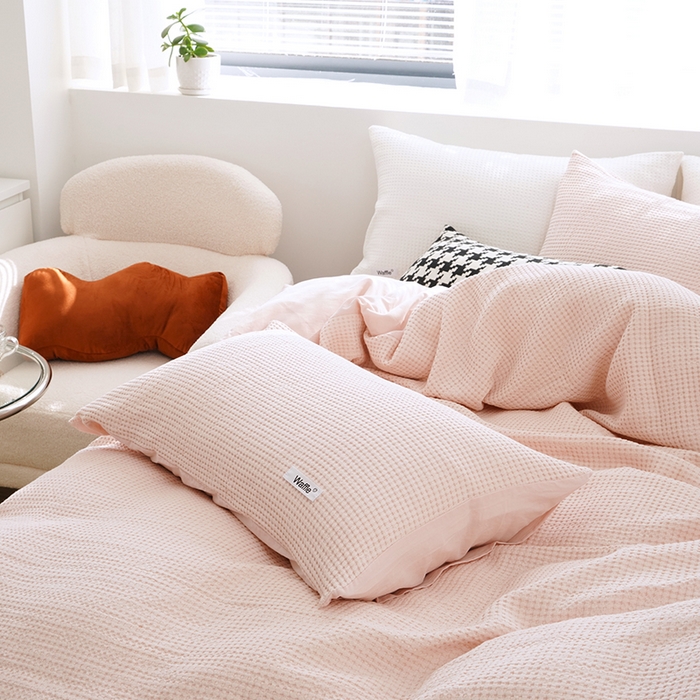 91家纺网 家纺一手货源 找家纺 贝尔 PELLHOME 小红书民宿全棉空气提花华夫格四件套纯棉水洗棉小众（可抖音代发） 玫瑰石英