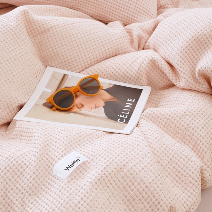 91家纺网 家纺一手货源 找家纺 贝尔 PELLHOME 小红书民宿全棉空气提花华夫格四件套纯棉水洗棉小众（可抖音代发） 玫瑰石英