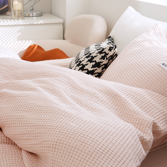 91家纺网 家纺一手货源 找家纺 贝尔 PELLHOME 小红书民宿全棉空气提花华夫格四件套纯棉水洗棉小众（可抖音代发） 玫瑰石英