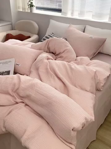 91家纺网 家纺一手货源 找家纺 贝尔 PELLHOME 小红书民宿全棉空气提花华夫格四件套纯棉水洗棉小众（可抖音代发） 玫瑰石英