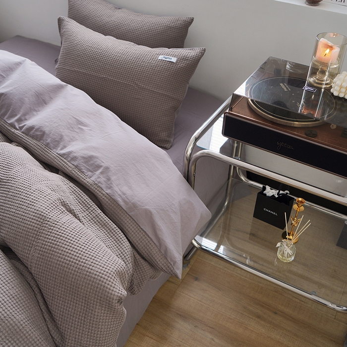 91家纺网 家纺一手货源 找家纺 贝尔 PELLHOME 小红书民宿全棉空气提花华夫格四件套纯棉水洗棉小众（可抖音代发） 松叶月灰