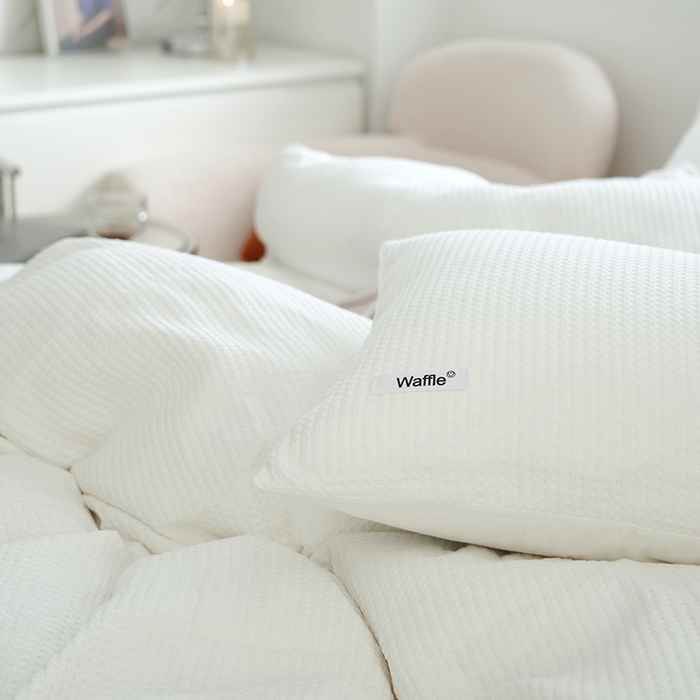 91家纺网 家纺一手货源 找家纺 贝尔 PELLHOME 小红书民宿全棉空气提花华夫格四件套纯棉水洗棉小众（可抖音代发） 星星椰白