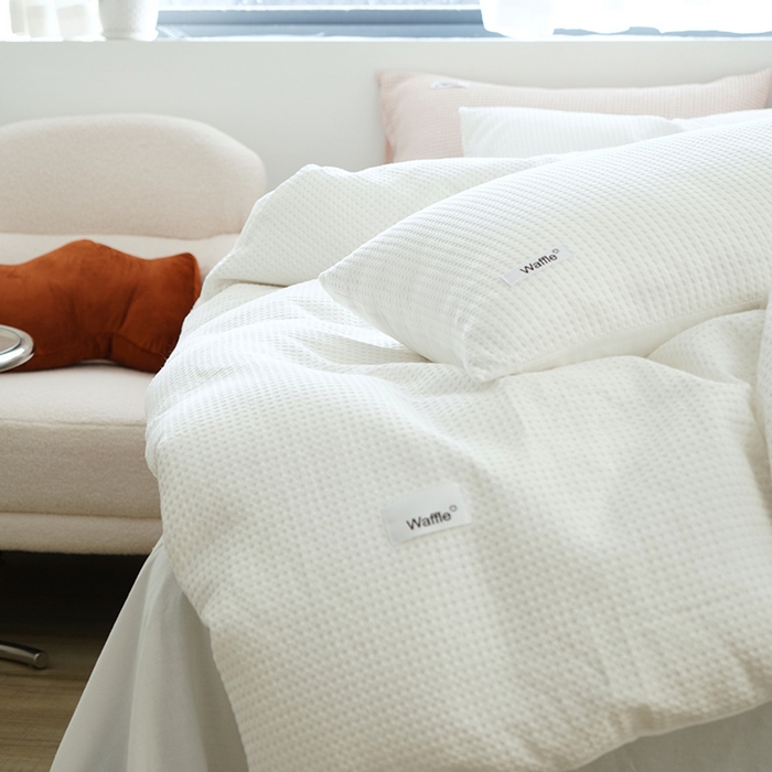 91家纺网 家纺一手货源 找家纺 贝尔 PELLHOME 小红书民宿全棉空气提花华夫格四件套纯棉水洗棉小众（可抖音代发） 星星椰白