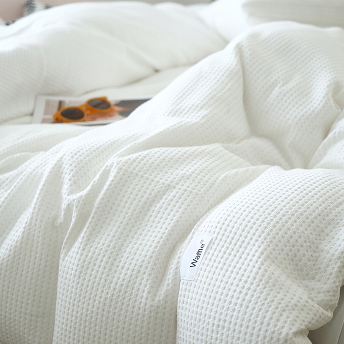 91家纺网 家纺一手货源 找家纺 贝尔 PELLHOME 小红书民宿全棉空气提花华夫格四件套纯棉水洗棉小众（可抖音代发） 星星椰白