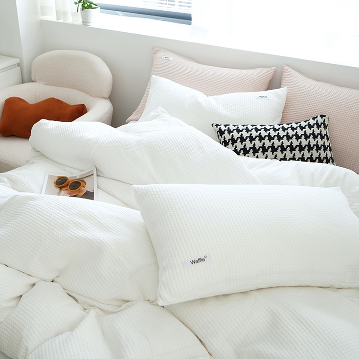 91家纺网 家纺一手货源 找家纺 贝尔 PELLHOME 小红书民宿全棉空气提花华夫格四件套纯棉水洗棉小众（可抖音代发） 星星椰白