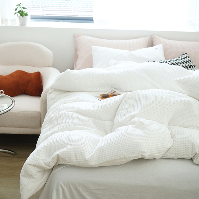 91家纺网 家纺一手货源 找家纺 贝尔 PELLHOME 小红书民宿全棉空气提花华夫格四件套纯棉水洗棉小众（可抖音代发） 星星椰白