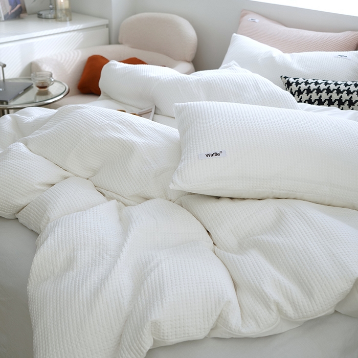 91家纺网 家纺一手货源 找家纺 贝尔 PELLHOME 小红书民宿全棉空气提花华夫格四件套纯棉水洗棉小众（可抖音代发） 星星椰白