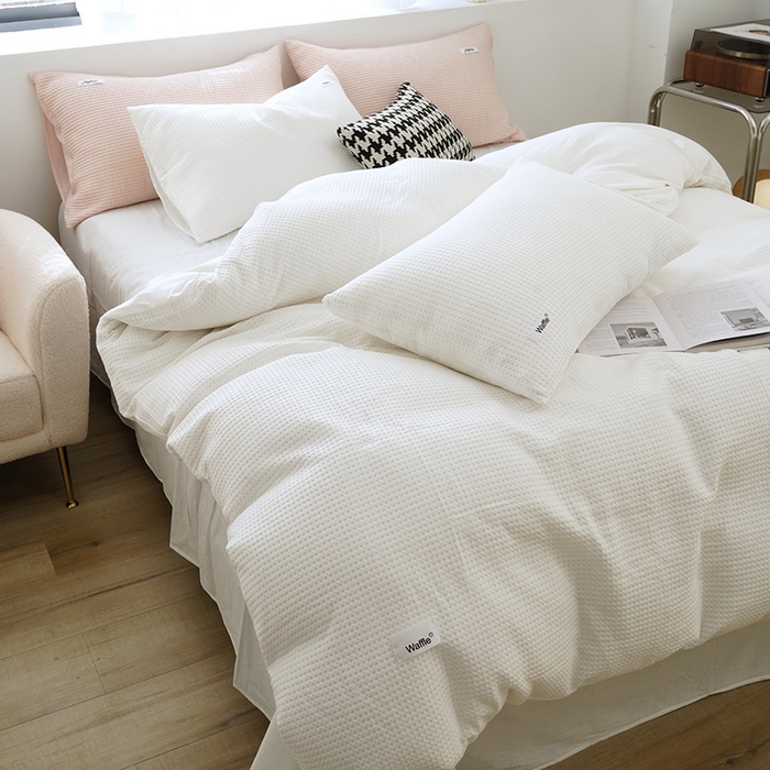 91家纺网 家纺一手货源 找家纺 贝尔 PELLHOME 小红书民宿全棉空气提花华夫格四件套纯棉水洗棉小众（可抖音代发） 星星椰白