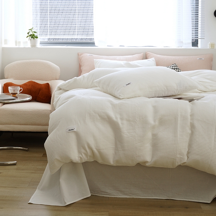 91家纺网 家纺一手货源 找家纺 贝尔 PELLHOME 小红书民宿全棉空气提花华夫格四件套纯棉水洗棉小众（可抖音代发） 星星椰白