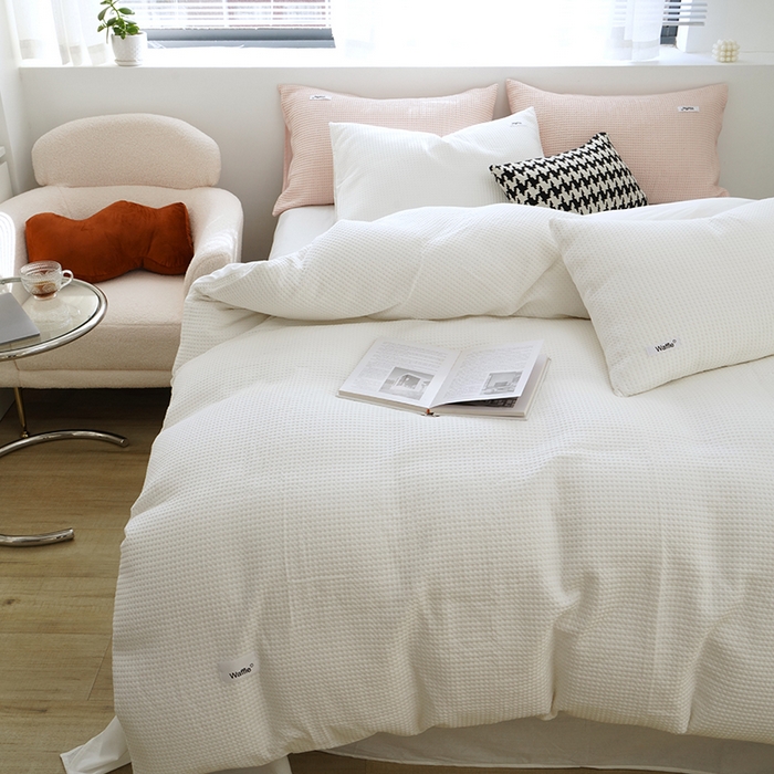 91家纺网 家纺一手货源 找家纺 贝尔 PELLHOME 小红书民宿全棉空气提花华夫格四件套纯棉水洗棉小众（可抖音代发） 星星椰白