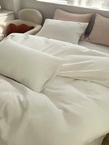 91家纺网 家纺一手货源 找家纺 贝尔 PELLHOME 小红书民宿全棉空气提花华夫格四件套纯棉水洗棉小众（可抖音代发） 星星椰白