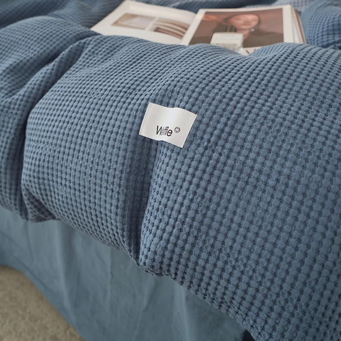 91家纺网 家纺一手货源 找家纺 贝尔 PELLHOME 小红书民宿全棉空气提花华夫格四件套纯棉水洗棉小众（可抖音代发） 蔚蓝青普