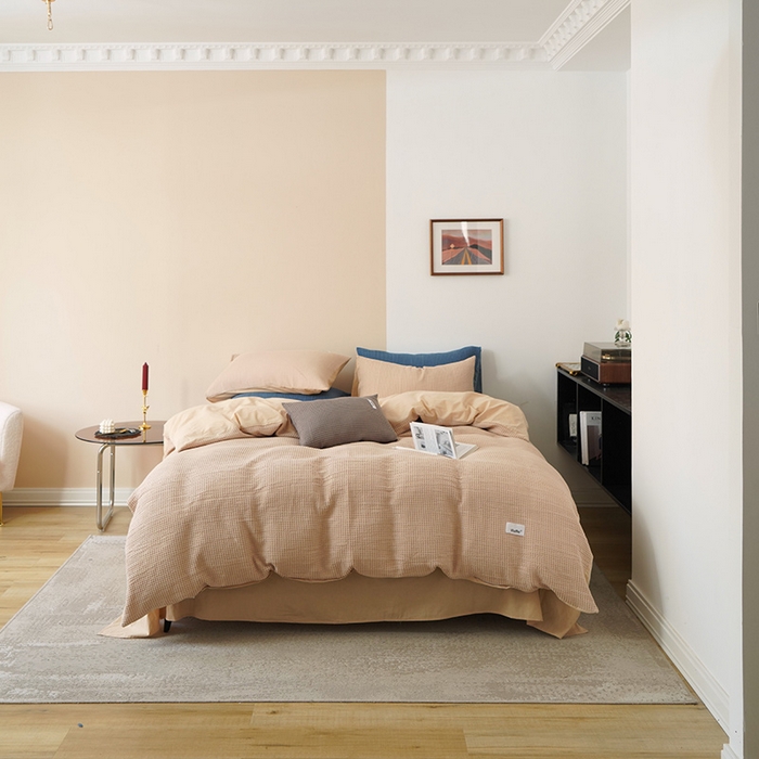 贝尔 PELLHOME 小红书民宿全棉空气提花华夫格四件套纯棉水洗棉小众（可抖音代发） 杏仁班克