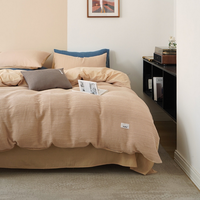 91家纺网 家纺一手货源 找家纺 贝尔 PELLHOME 小红书民宿全棉空气提花华夫格四件套纯棉水洗棉小众（可抖音代发） 杏仁班克