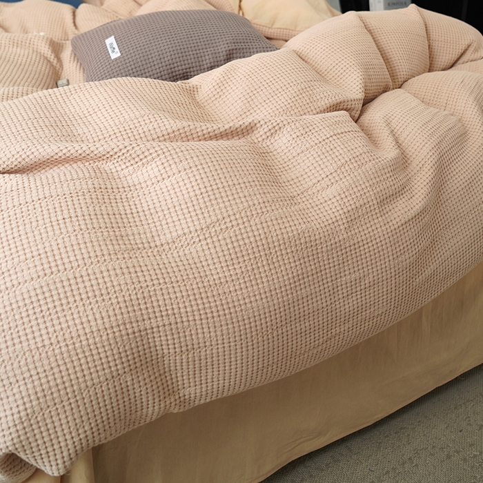 91家纺网 家纺一手货源 找家纺 贝尔 PELLHOME 小红书民宿全棉空气提花华夫格四件套纯棉水洗棉小众（可抖音代发） 杏仁班克