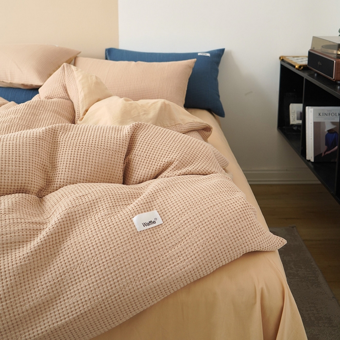 91家纺网 家纺一手货源 找家纺 贝尔 PELLHOME 小红书民宿全棉空气提花华夫格四件套纯棉水洗棉小众（可抖音代发） 杏仁班克